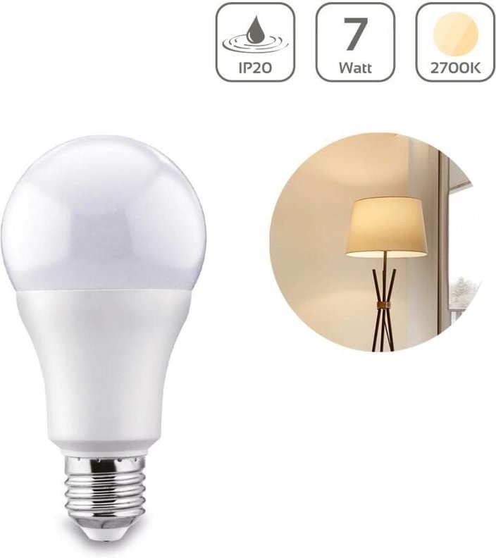 LED Lampe E27 7W A60 matt 610lm 210°Abstrahlwinkel - Lichtfarbe: Warmweiß 2700K