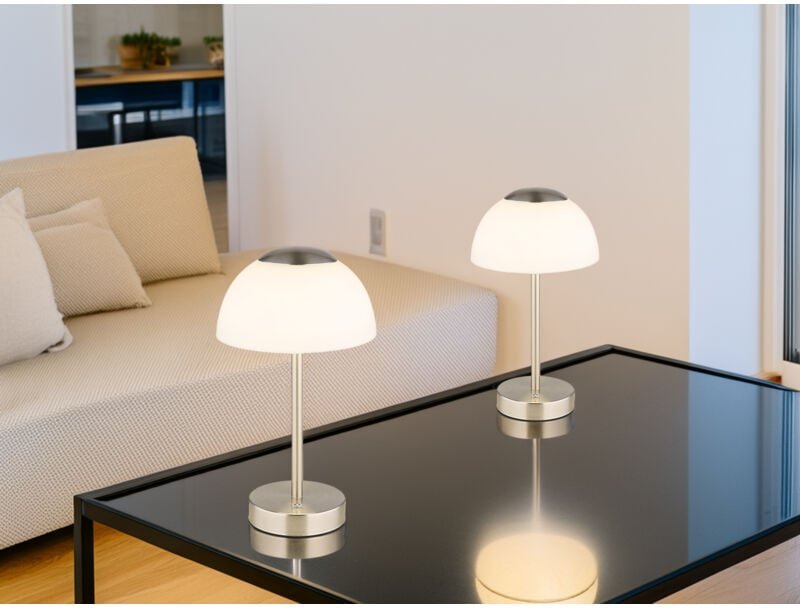 Meinewunschleuchte - 2er Set Dimmbare Akku Tischleuchten per usb aufladbar, Silber, Höhe 31cm