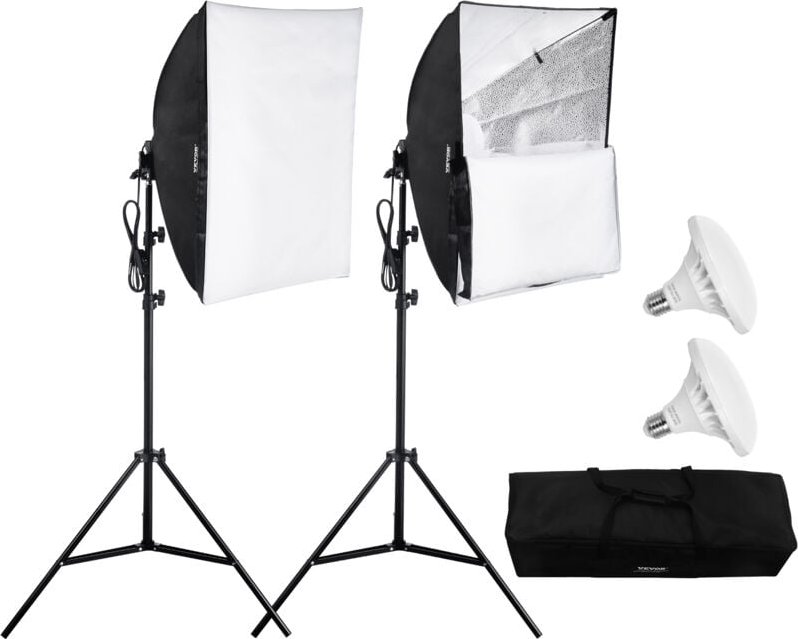 VEVOR Softbox Set, 60 x 60 cm, Fotostudio Set mit 30 W 5500 K LED-Birnen, nahezu natürliches Tageslicht, verstellbarer S...
