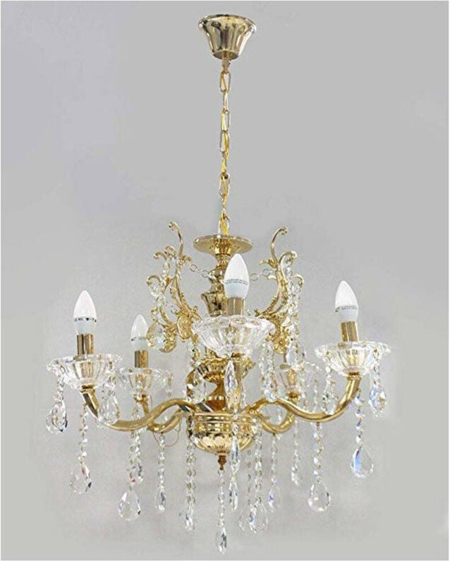 Trade Shop - lampadario soffitto 5 bracci to sospension mit katena gocce pendenten lampada A12 - Gold