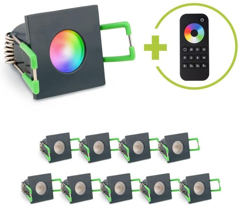 Einbaustrahler Mini Livorno eckig 3W RGBW IP65 - Farbe: anthrazit RAL 7016 - Anzahl: 10x