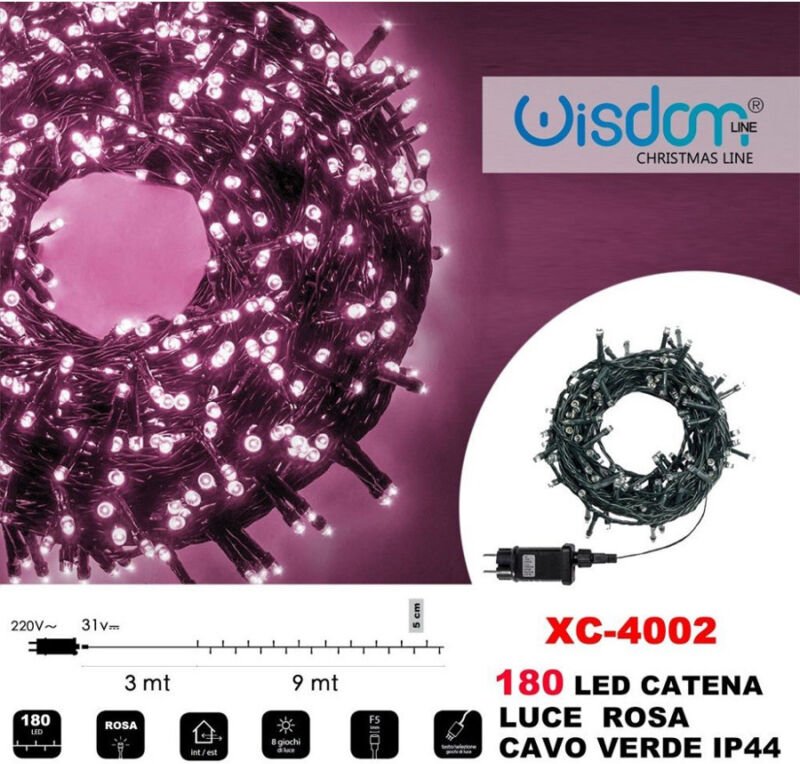 Trade Shop Traesio - Trade Shop - lichterkette 180 led glühwürmchen licht rosa kabel grün IP44 XC-4002 -