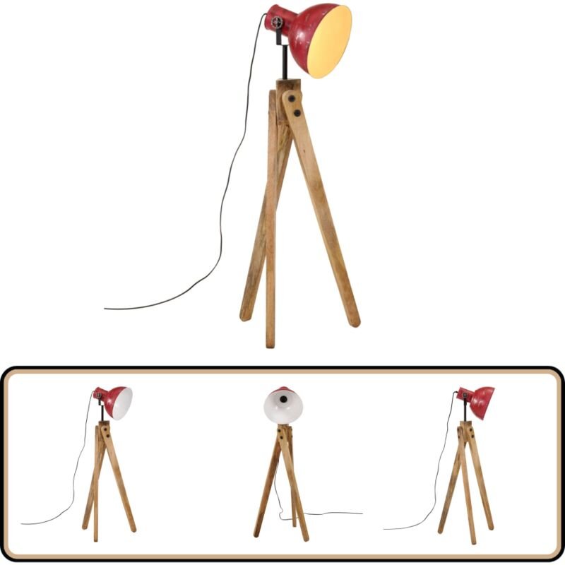 Stehleuchte 25 w Rot 45x45x120 cm E27 - Stehlampe - Industrielle Beleuchtung - Wohnraumleuchte - Mangoholz - Eisenleucht...
