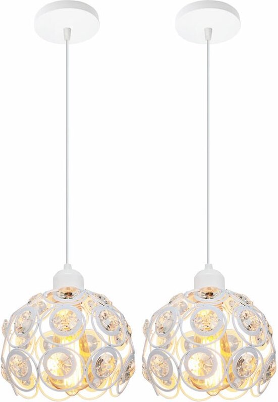 2er Pendelleuchte Kristall, Moderne Hängelampe mit Ø20cm Lampenschirm, MetAlles Kronleuchter Art Licht E27 Fassung für W...