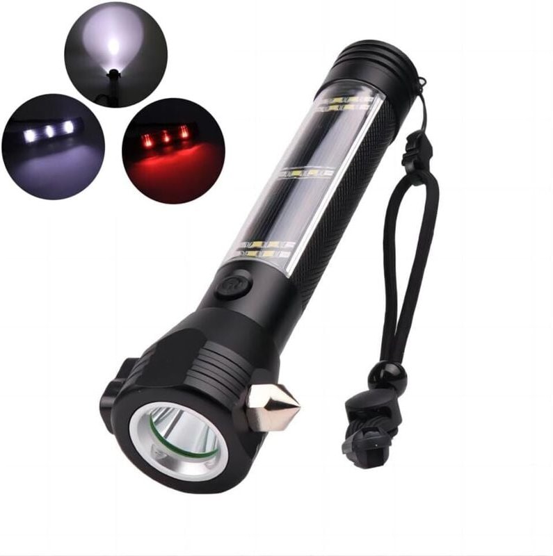 Thumbnail - 10-in-1 Multifunktions-Taschenlampe fürs Auto mit Fensterbrecher, Gurtschneider, solarbetriebene Multifunktions-Taschenl...