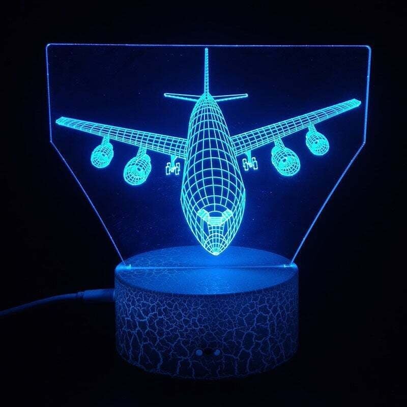 3D-LED-Flugzeuglampe, Art-déco-Lampe, LED-Beleuchtung, Dekolampe, Fernbedienung, 7/16-Farbenwechsel, USB-Anschluss, Gesc...