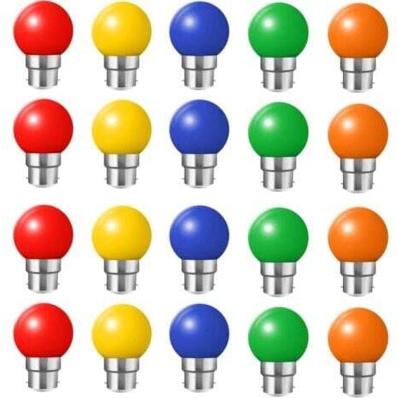 Thumbnail - Lablanc - Packung mit 20 B22-LED-Farbbirnen, 2-W-Bajonettbirnen, Rot, Gelb, Orange, Grün, Blau, bruchsicher (entspricht ...