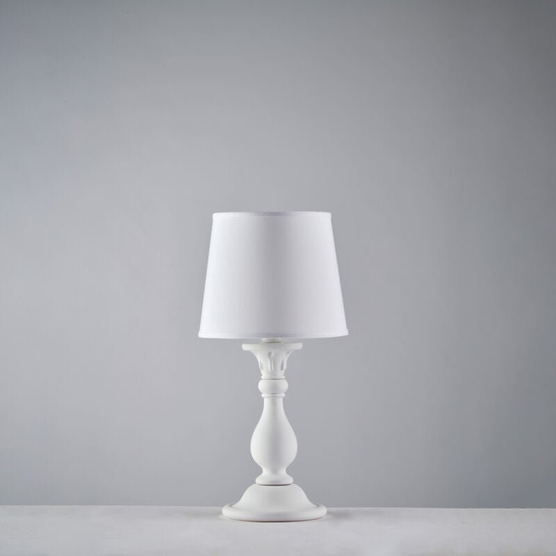 Bonetti Illumina - Lucca - Shabby-weiße Holztischlampe 1 Licht mit Lampenschirm Dm.20 H.39 - Ø20 - BL271-LT-BCO