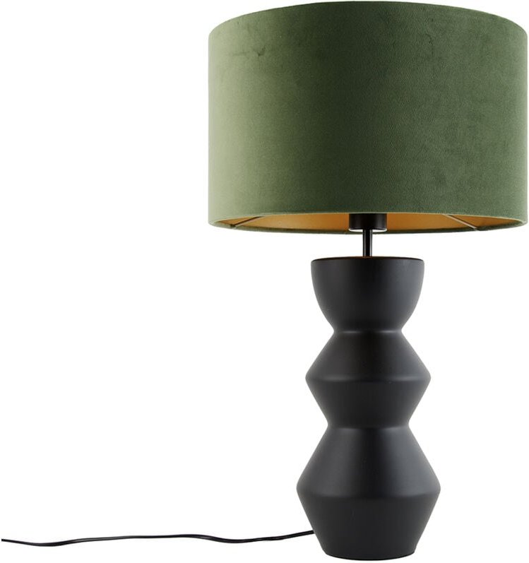 Design Tischleuchte schwarzer Samt-Schirm grün mit Gold 35 cm - Alisia