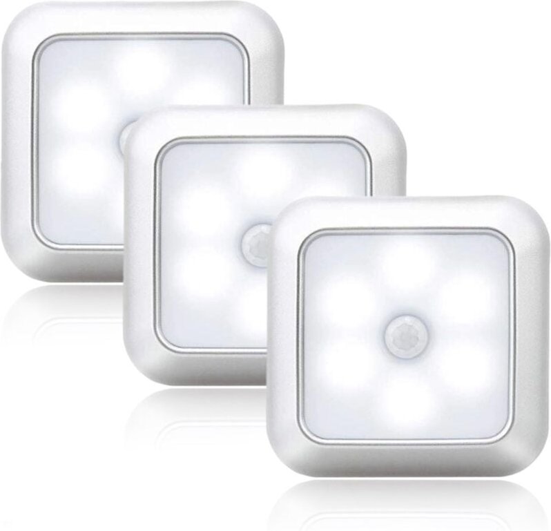 LED-Nachtlicht-Set – Bewegungsmelder – 3-teilig – Bewegungs- und Lichtsensor – Kaltweiß – Für Schränke, Regale und Trepp...