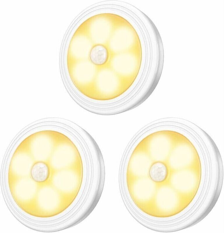 LED-Schrank-/Kleiderschrankleuchten, 3 Stück, Nachtlicht, LED-Leuchten mit Bewegungsmelder und Magnetfuß für Küchenschrä...