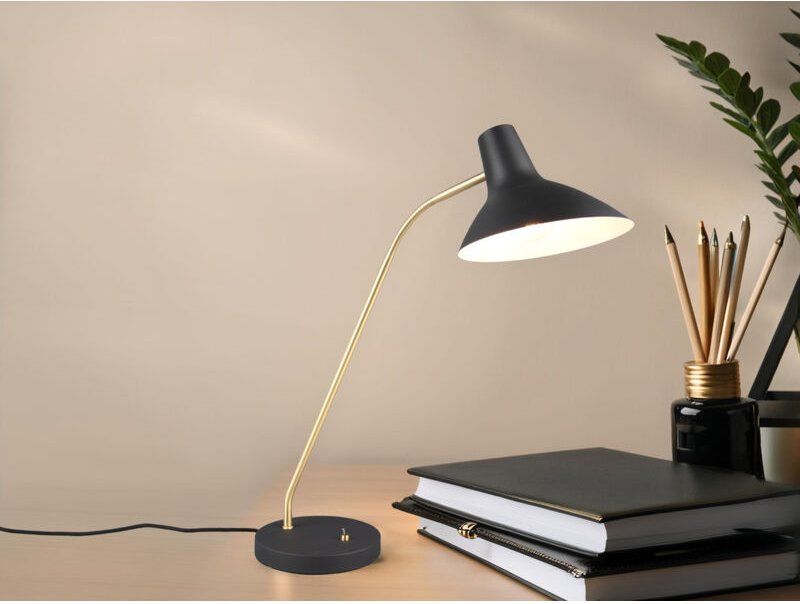 Meinewunschleuchte - Retro led Schreibtischleuchte Schwarz-Gold mit Flexarm, Höhe 54cm