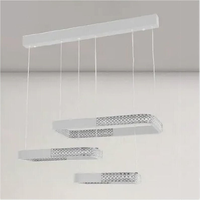 Trade Shop - LED-Pendelleuchte 68W 3 Kristallrechtecke Fernbedienung Weiß 32095 -