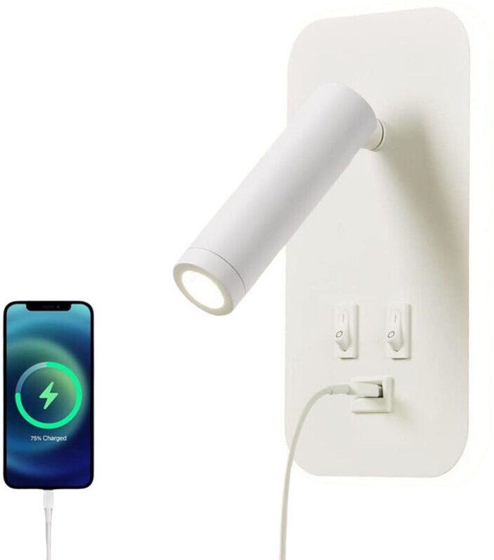 LED-Wandleuchte, Nachttischlampe, Leselampe mit Schalter, USB-Ladeanschluss, verstellbarer Spot für stimmungsvolle Schla...
