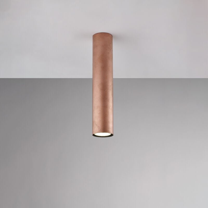 Belight - Plafoniera in ferro laccato nero GU10 con decorazione rame antico 1 luce H.30 - Ø8