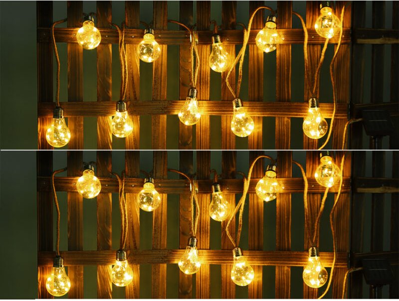 2er Set Solarbetriebene LED Outdoor Lichterkette mit 10 Glühbirnen, 5,7 Meter