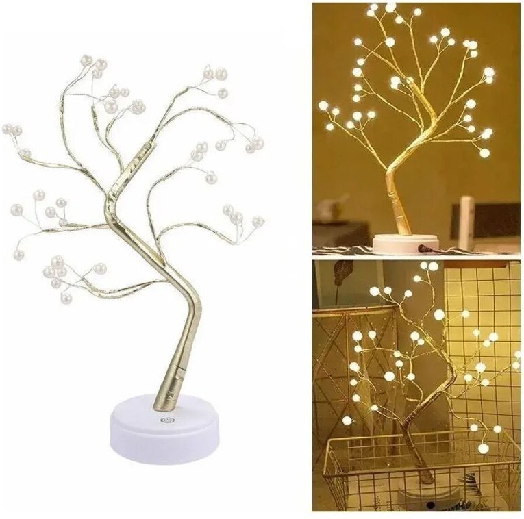 Led-Baum 50 Cm Mit Perlen - Goldene Dekorative Lampe, Batterie- Oder Usb-Betrieben