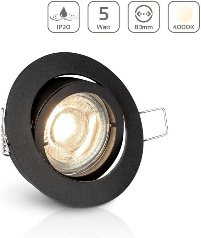 Einbauspot IP20 rund schwenkbar Bajonettverschluss - Farbe: Schwarz - LED Leuchtmittel: GU10 5W neutralweiß