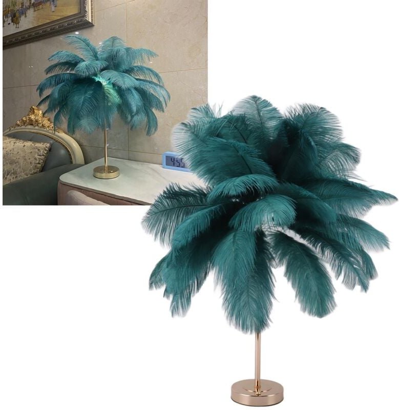 Tischlampe mit Straußenfedern, 30 Stück, Federn, 3-Farben-Dimmung, Kabellos, über usb Wiederaufladbar, Touch-Control-Sch...