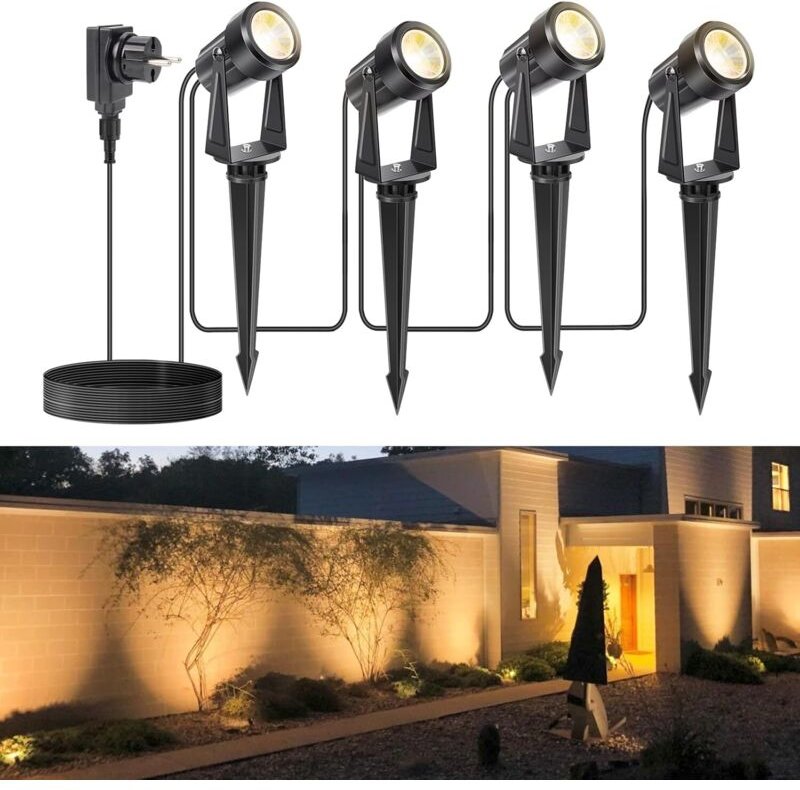 Gartenbeleuchtung LED, Warmweiß 3000K LED Strahler, IP67 Wasserdichter Gartenstrahler, 17 m 12 V Gartenleuchten mit Adap...