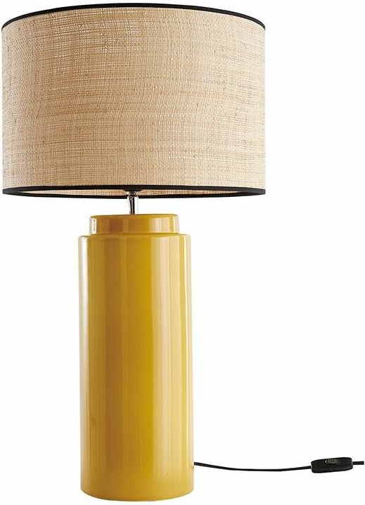 Tischleuchte aus emaillierter Keramik in Gelb mit Lampenschirm aus Bast majes