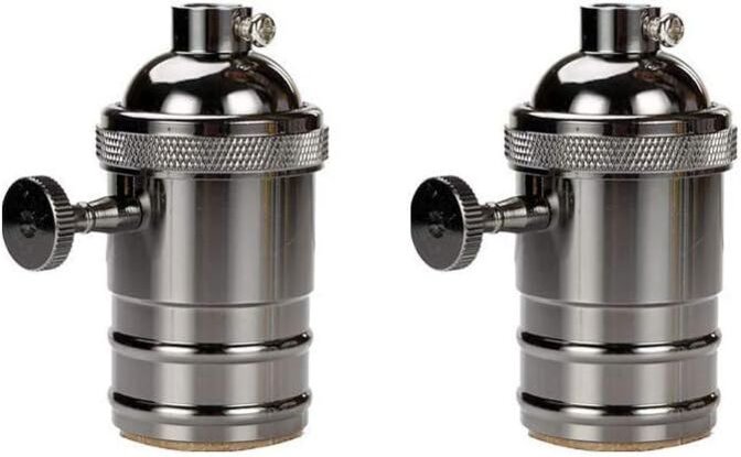 Aougo - 2 Stück Vintage-Lampenfassung, Edison-Fassung, Vintage-E27-Lampenadapter mit Schalter, Retro-Vintage-Akku-Kronle...