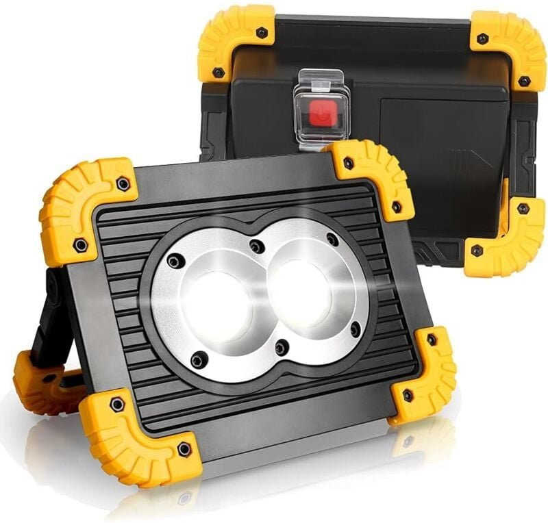 2 LED-Arbeitsleuchten – Tragbarer, wasserdichter Akku mit 2 wiederaufladbaren Batterien – USB-Anschluss – 4 Beleuchtungs...