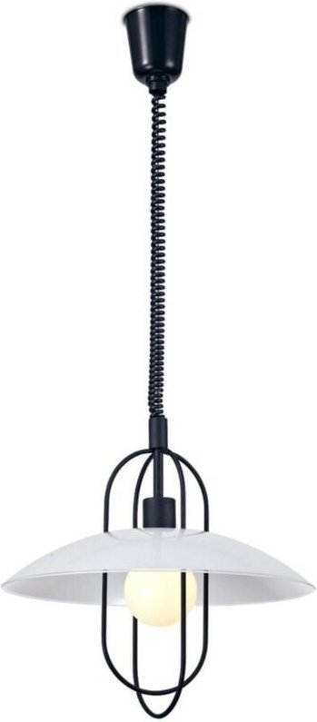 Inspired Deco - Riva - Rise & Fall Dome Deckenanhänger E27, Mattschwarz, Opalweißer Glasschirm