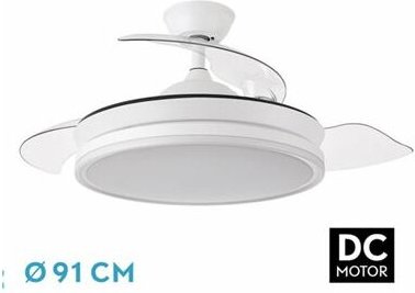 Bayomo Gleichstromventilator 59W Weiß 4 klappbare Flügel 6980 lm 91 cm 3CCT Fernbedienung