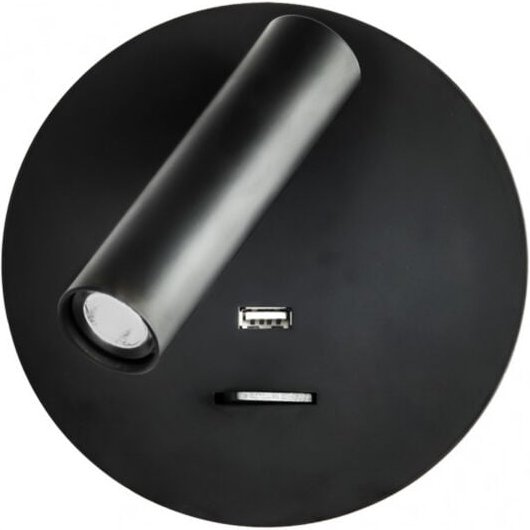 Fabrilamp - Wandlampe 3w 4000k giotto rund schwarz port usb 150lm w/switch 14x14x12cm orientb