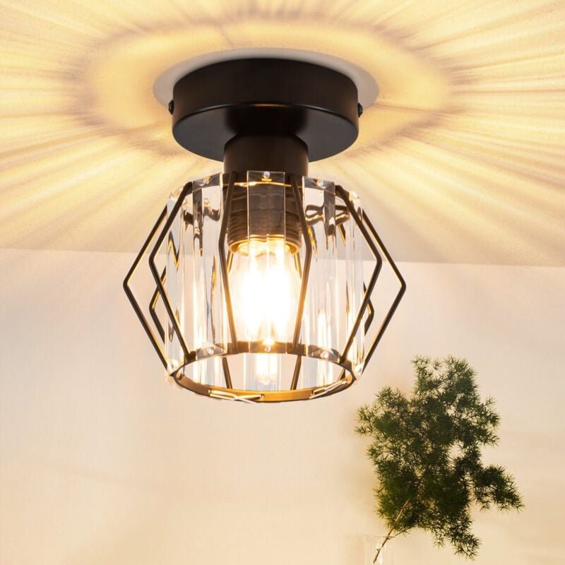 Thumbnail - Gbly - Deckenleuchte Schwarz Deckenlampe Kristall: Modern Flurlampe E27 Küchenlampe mit Metall Rahmen Vintage Innen Deck...