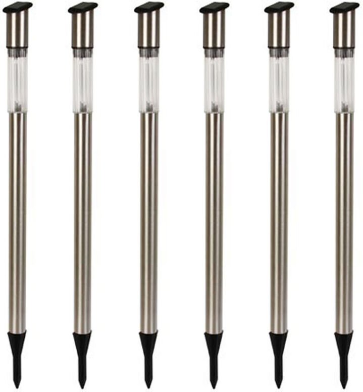 6 led Solarleuchten mit Erdspieß, Edelstahl, Dämmerungssensor, Höhe 70 cm