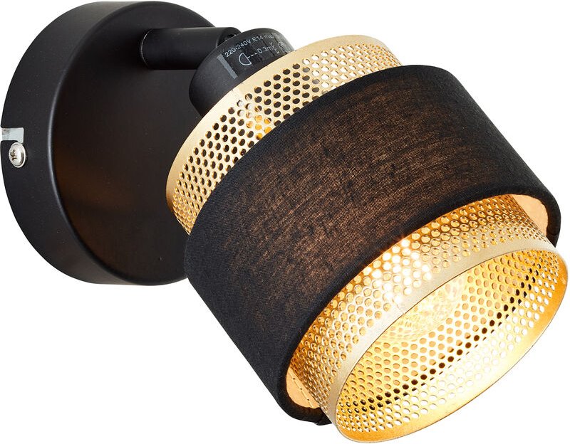 Brilliant Lampe Grove Wandspot schwarz gold Metall/Holz schwarz 1x D45, E14, 28 W