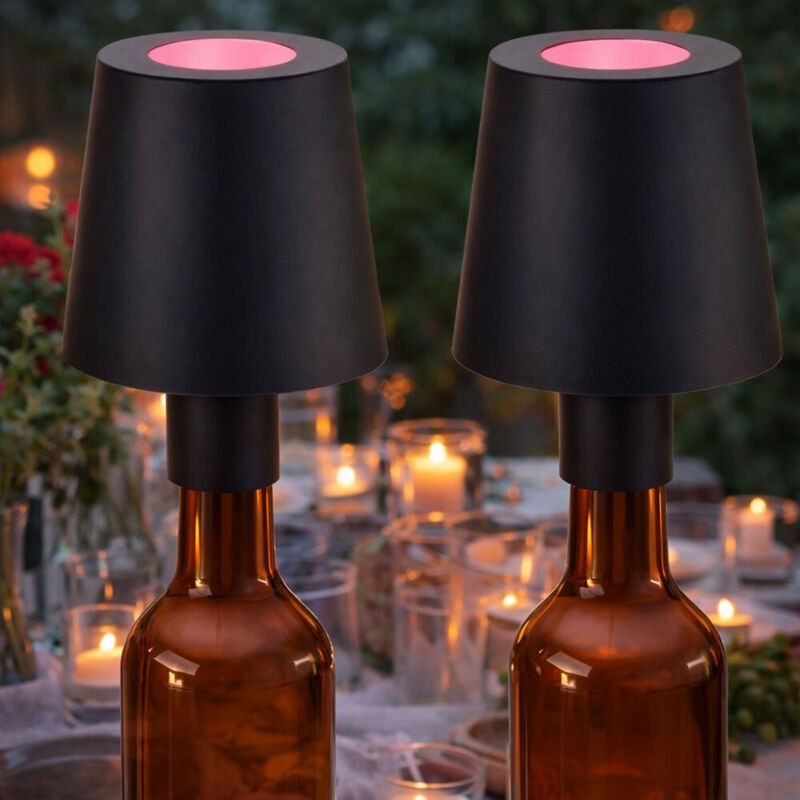 RGB LED Tischlampe Akku Flaschenleuchte Flaschenhals Aufsatz Dekolampe Touchdimmer, USB, schwarz, 1W kaltweiß, DxH 10,5x...