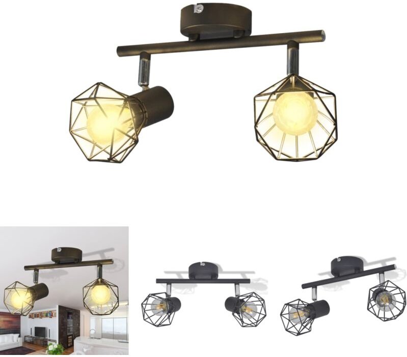 The Living Store Deckenstrahler mit 2 LED-Glühlampen Industrie-Stil Drahtschirm - Deckenleuchten