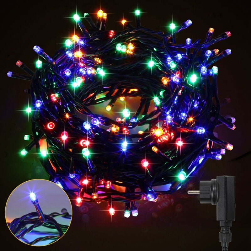 VINGO- 20M LED Lichterkette Weihnachtsdeko Beleuchtung IP44 Außen Innen Party Garten 8 Modi 200LEDs Bunt