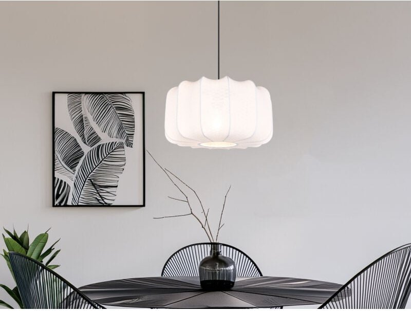 Ausgefallene led Pendelleuchte mit Stoff Lampenschirm in Weiß, ø 40cm