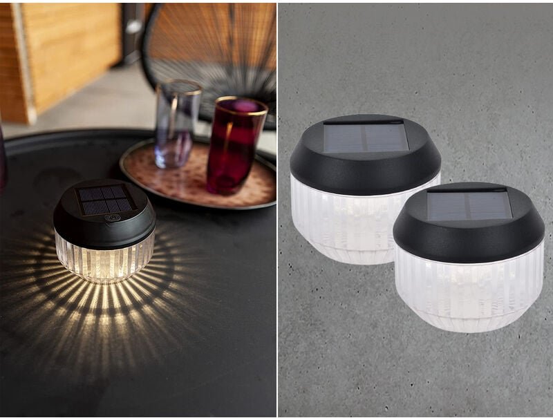 Lutec - Kleine Solar Tischleuchte diva 2er set geriffeltes Glas, Ø11cm Höhe 8cm