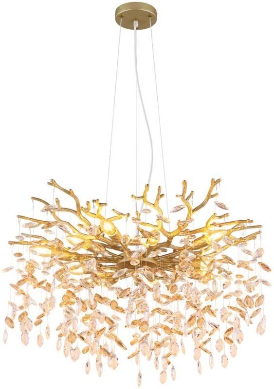 Pendelleuchte Hängeleuchte Pendellampe goldfarben matt Glaskristalle H 120 cm