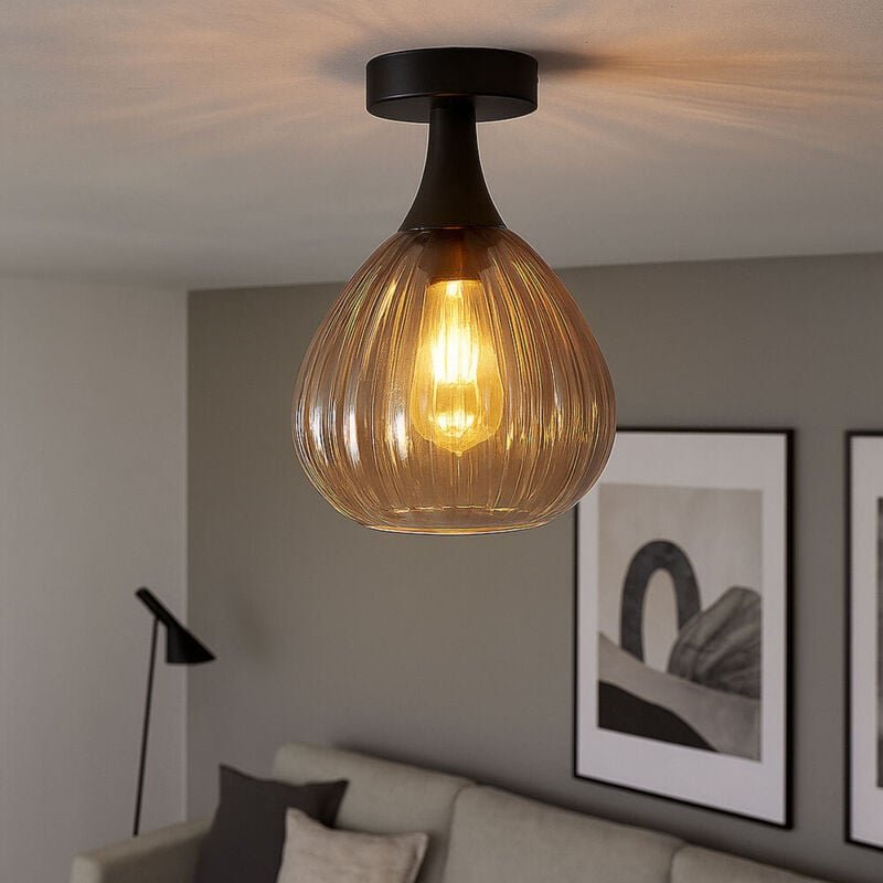 Deckenlampe Deckenleuchte Flurlampe Rauchglas Wohnzimmerlampe schwarz h 27,5 cm