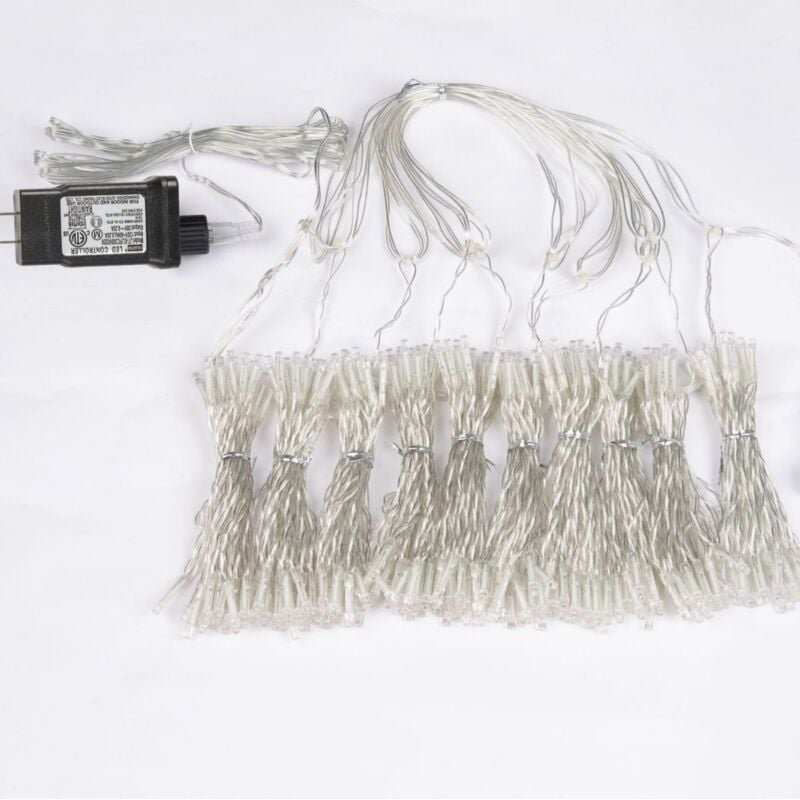 x 2 m LED-Lichtvorhang mit 200 bernsteinfarbenen LEDs, ausziehbar, weißes Kabel, 31 V, IP44