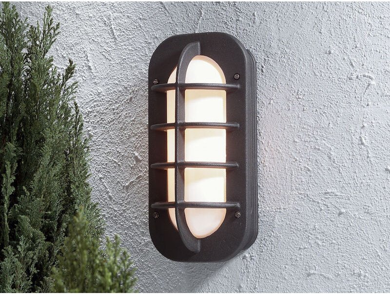 Meinewunschleuchte - led Außenwandleuchte, Aluminium Schwarz & Opalglas, Höhe 36cm