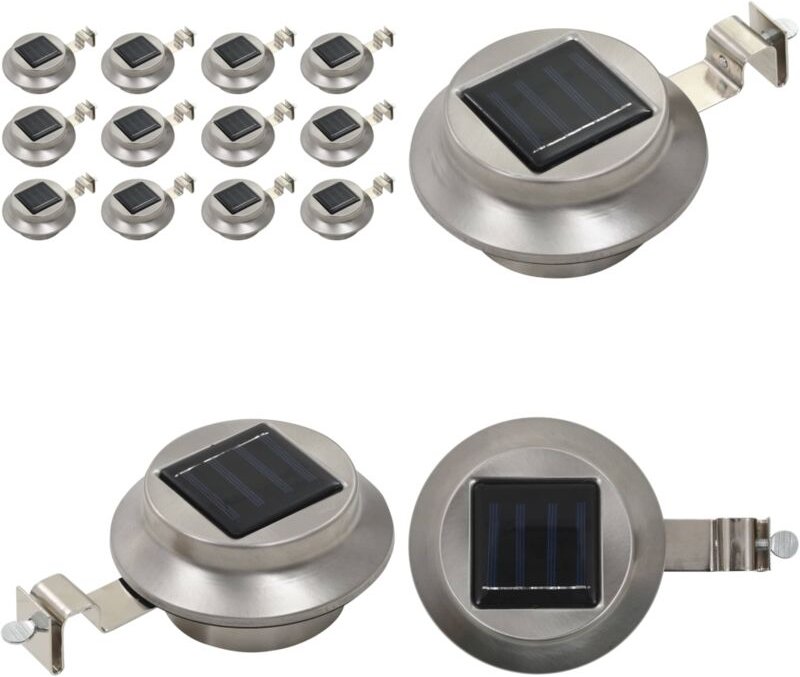 Solar-Außenleuchten 12 Stk. led Rund 12 cm Weiß - Solarlaterne - Außenscheinwerfer - Gartenbeleuchtung - LED-Beleuchtung...