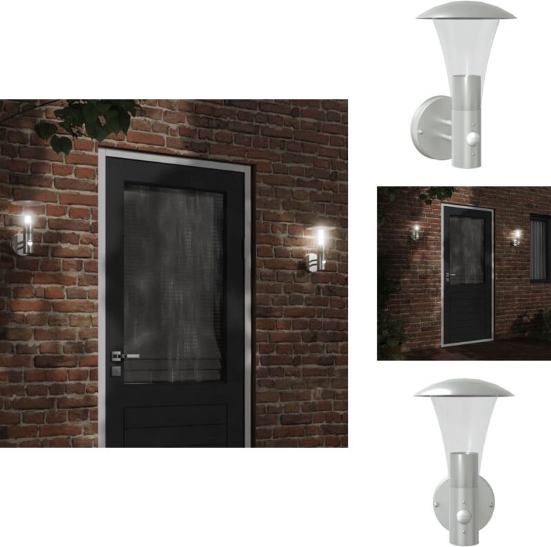 Außenwandleuchte mit Bewegungsmelder Silbern Edelstahl - Outdoor-Beleuchtung - Wandleuchte - Bewegungsmelder - Edelstahl...