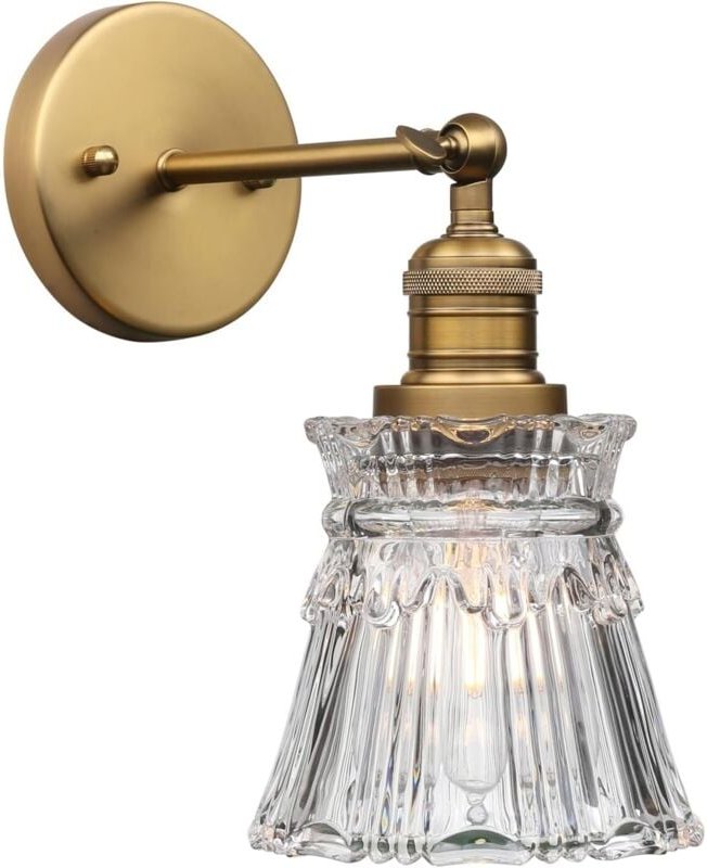 Vintage Industrielle Wandleuchte E27 Innenbeleuchtung Blütenblatt Streifen Glasschirm Wandlampe für Wohnzimmer, Schlafzi...