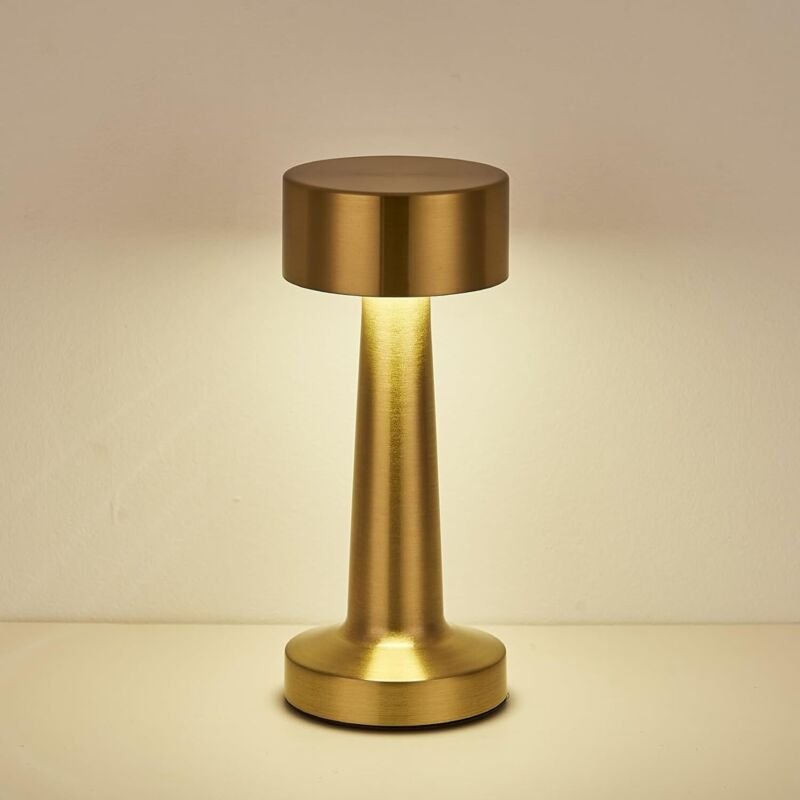 Kabellose, per USB wiederaufladbare Tischlampe, 3 Helligkeitsfarben, berührungsempfindliche, dimmbare Metallic-LED für E...