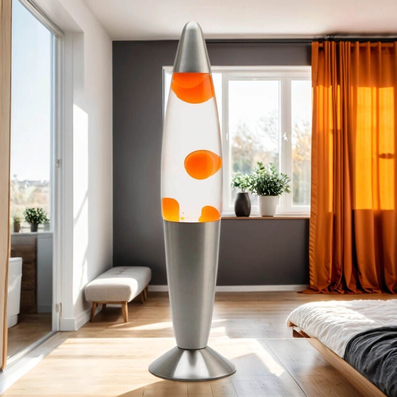 Dekorative Tischleuchte Orange Klar G9 mit Schalter Leuchtmittel Retro Lavalampe TIMMY