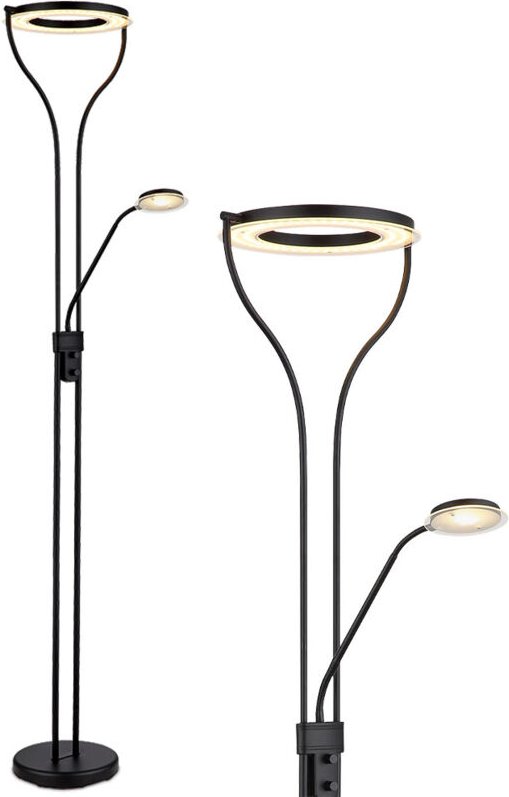 Led Deckenfluter Stehlampe Standleuchte Leselampe Wohnzimmerleuchte, Metall Acryl schwarz, Flexo dimmbar beweglicher Les...