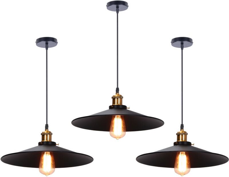 3er Pendelleuchte, Vintage Hängelampe mit Ø36cm Eisen Lampenschirm, Kronleuchter E27 Fassung für Wohnzimmer Esszimmer Kü...