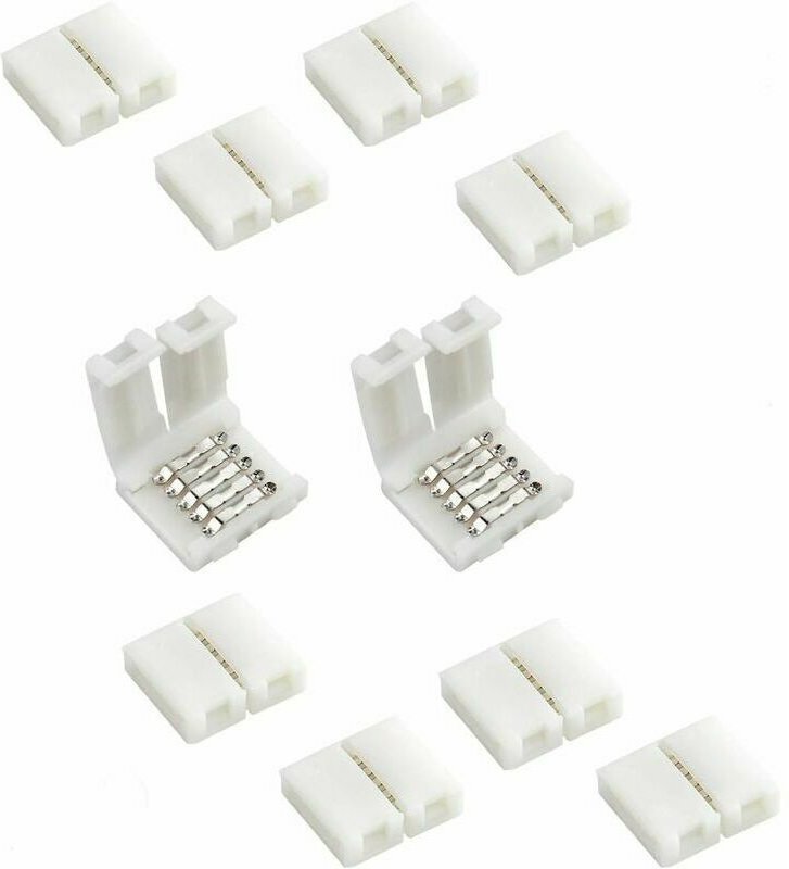Packung mit 10 x 5-poligen, 10 mm breiten RGBW-LED-Streifenverbindern für lötfreie LED-Streifen, kompatibel mit 5050 SMD...
